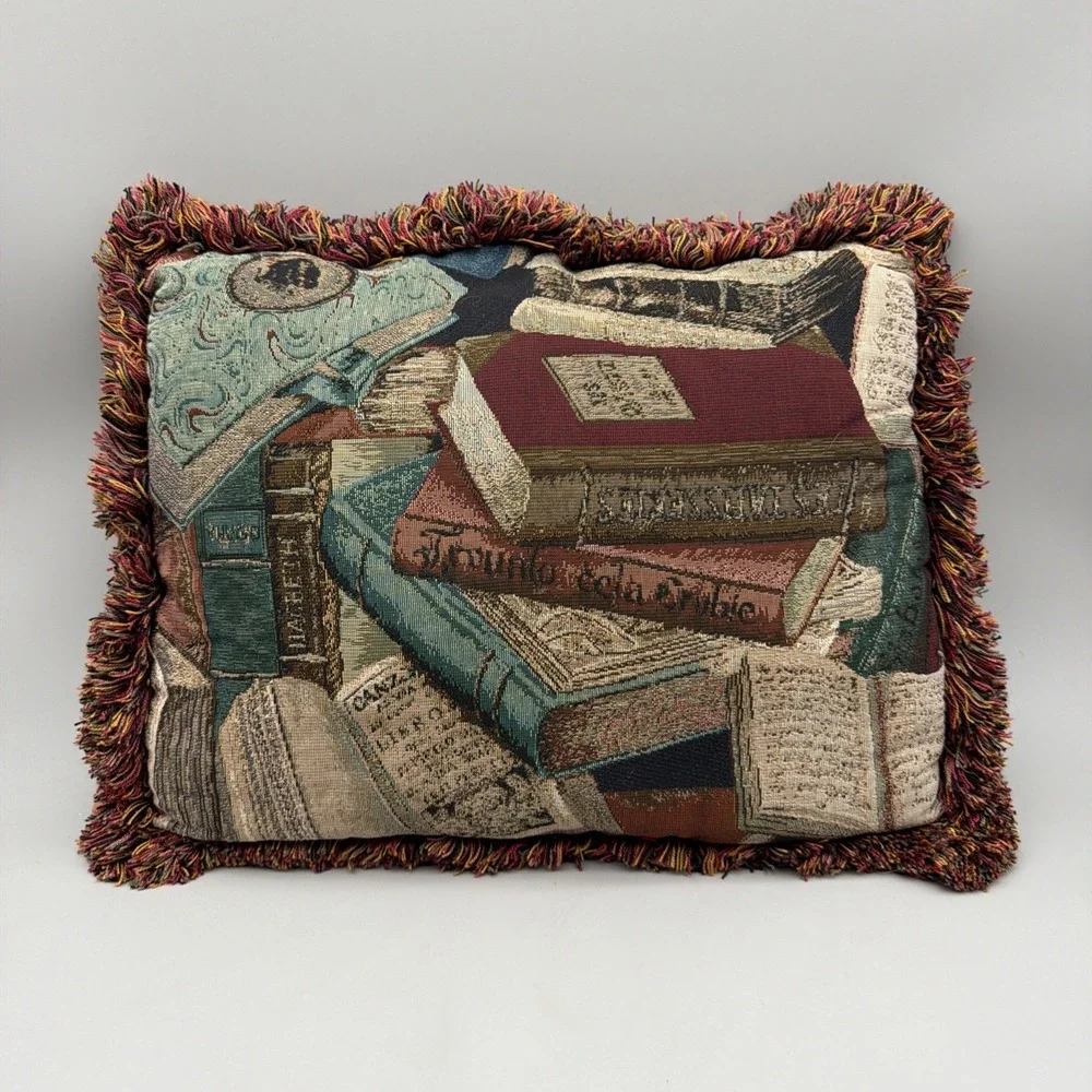 VTG Tapestry Throw Pillow Books/Reading  19